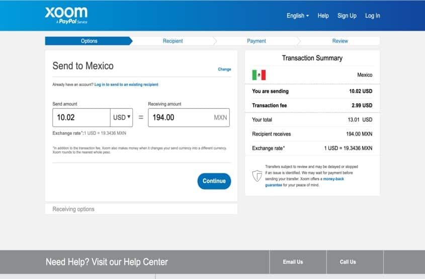 xoom exchange rate mexico