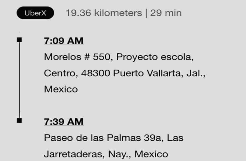 Uber receipt from my ride in Mexico.