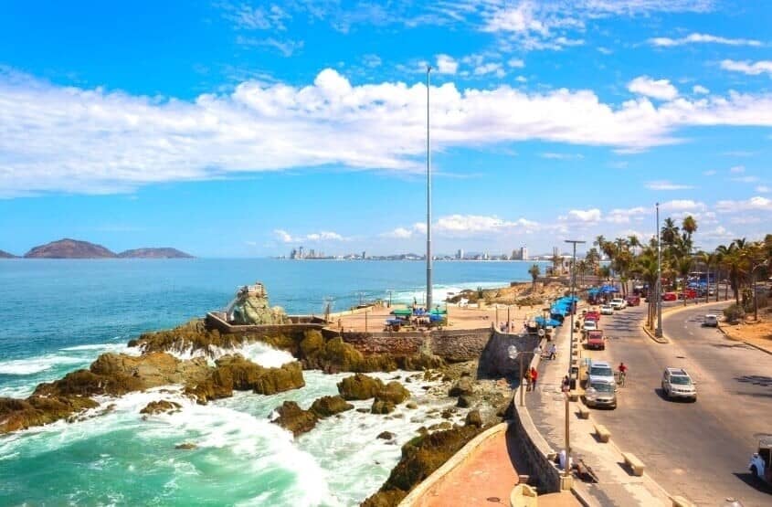 a view of a beachside road in mazatlan, mexico