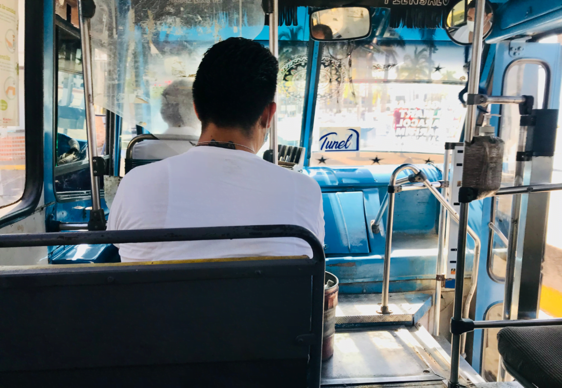Sitting on an empty bus in Puerto Vallarta.