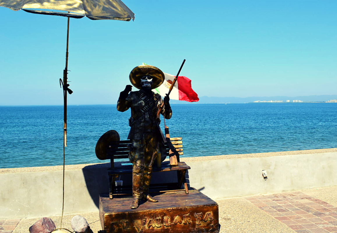 A street performer dressed as an old-time soldier on the Malecon in Puerto Vallarta.