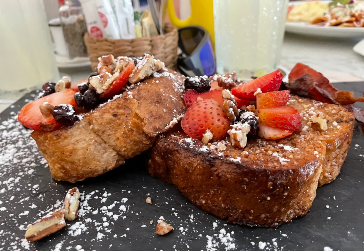Eating french toast at Coco's Kitchen in Puerto Vallarta.